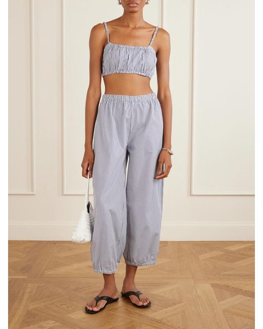 Suzie Kondi Purple Striped Cotton-Poplin Balloon Pants