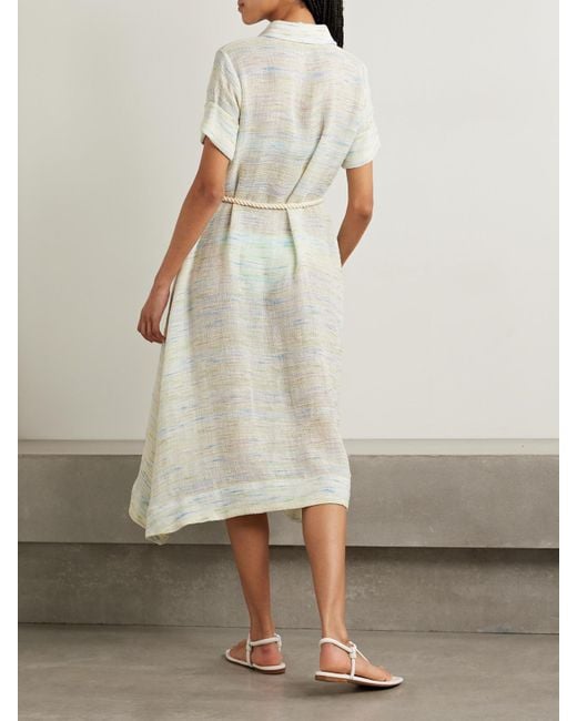 Lisa Marie Fernandez White Belted Linen-Blend Tweed Midi Shirt Dress