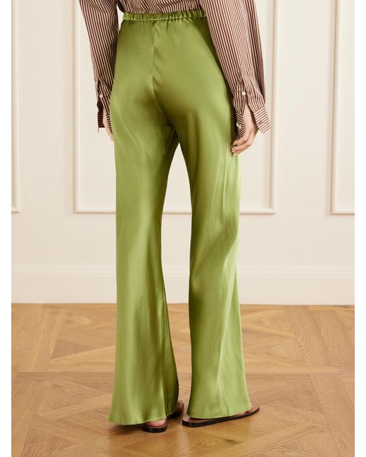 Comme Si Green Silk-Bias Straight-Leg Pants