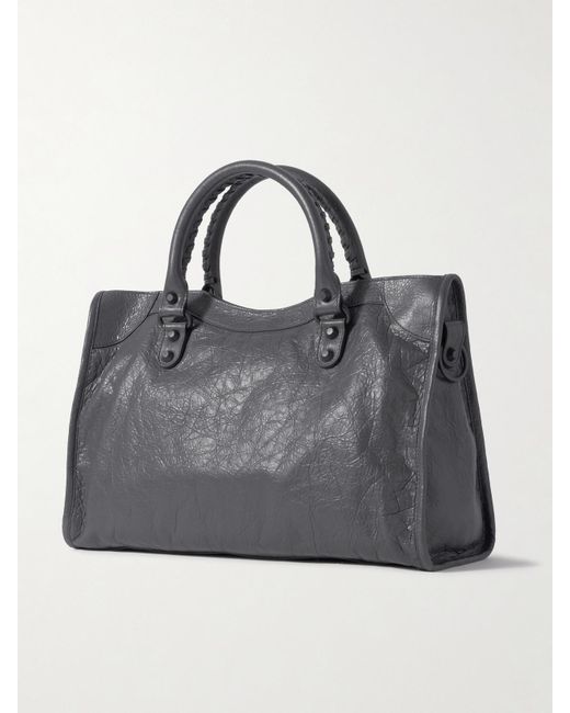 Balenciaga Gray Le City Medium Embellished Textured-Leather Tote Bag