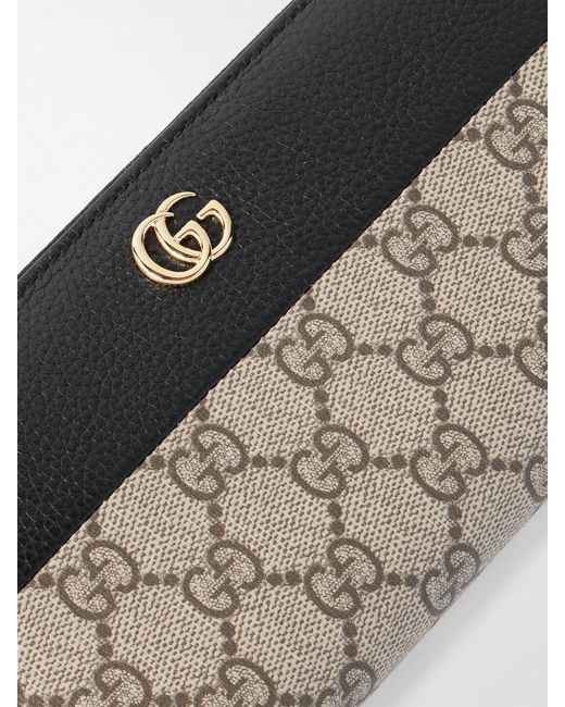 Gucci Black Petite Marmont Textured Leather-Trimmed Printed Coated-Canvas Wallet