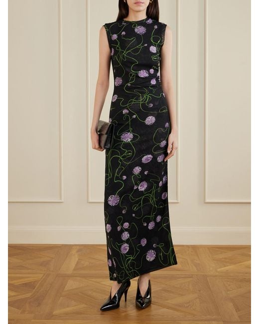 Stella McCartney Black Floral-Print Knitted Midi Dress