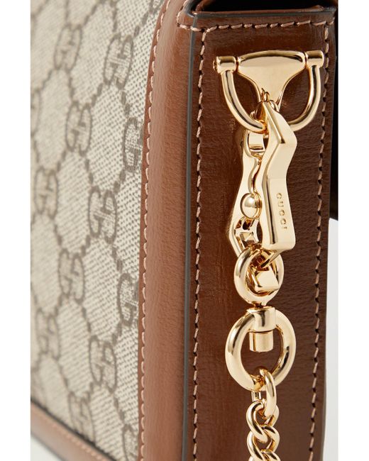 Gucci Brown Horsebit 1955 Embellished Leather-Trimmed Coated-Canvas Shoulder Bag