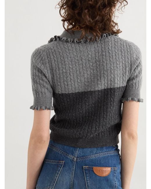 Chloé Gray Two-Tone Cable-Knit Wool And Cashmere-Blend Polo Shirt