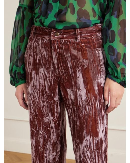 Anna Sui Red Velvet-Rayon Wide-Leg Pants