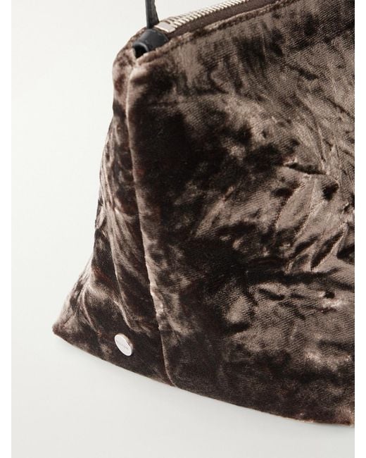 Valesque White Corset Leather-Trimmed Crushed Velvet Shoulder Bag
