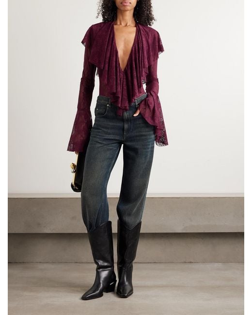 Norma Kamali Purple Body Aus Stretch-Spitze Mit Rüschen