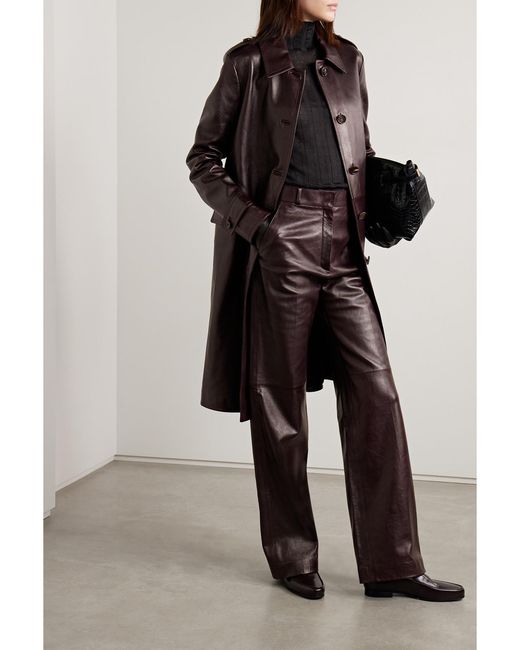 Veronica de Piante Purple Audrey Paneled Leather Wide-Leg Pants
