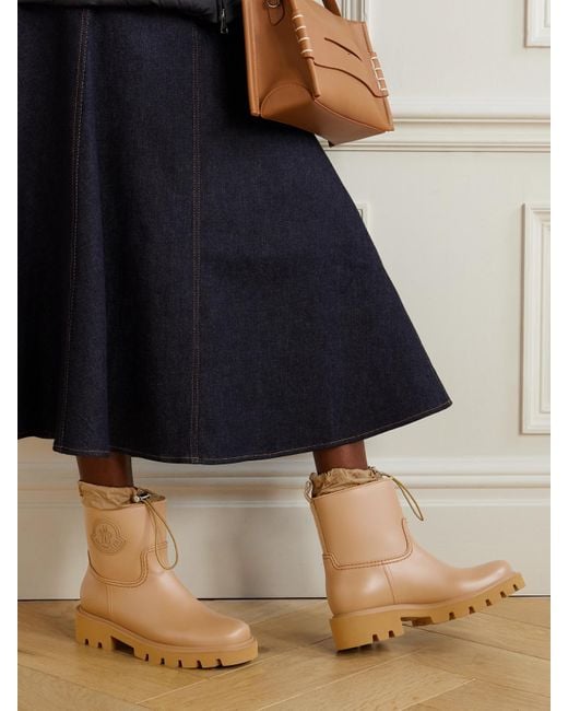 Moncler Natural Kickstream Leather And Shell Ankle Boots