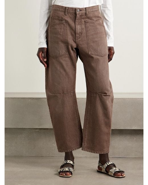 Nili Lotan Brown Shon Mid-Rise Barrel-Leg Jeans
