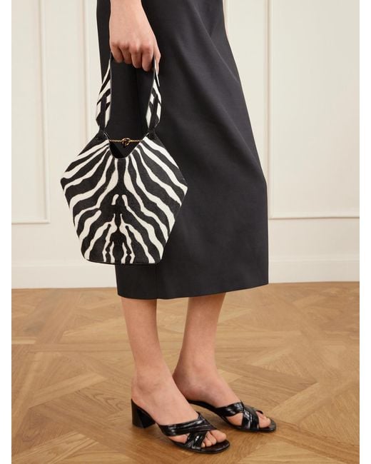 Khaite White Lotus Mini Zebra-Print Calf Hair And Suede Tote