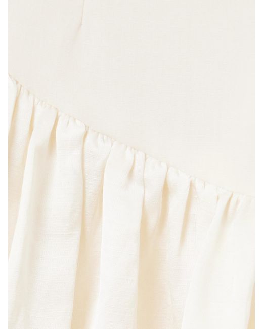 Abadia White Mena Pleated Poplin And Dupioni Midi Dress