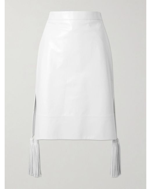 Jupe Midi En Cuir Glacé À Houppes Bottega Veneta en coloris White
