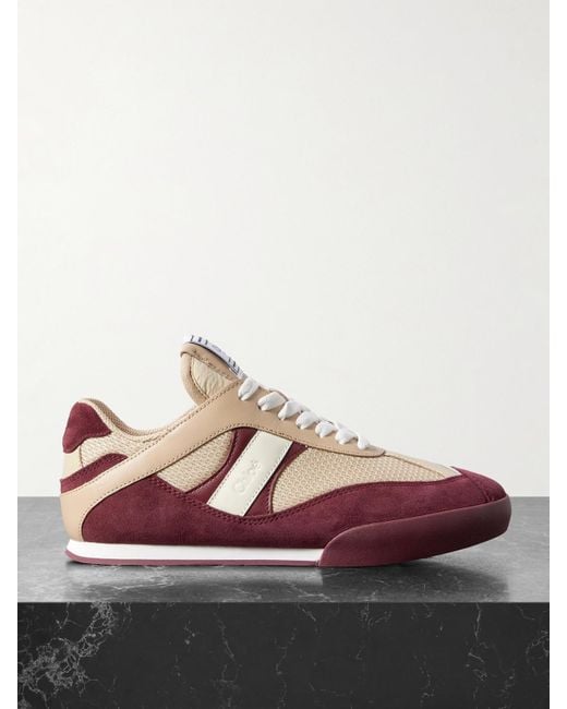 Chloé Natural Kick Leather And Suede-Trimmed Mesh Sneakers