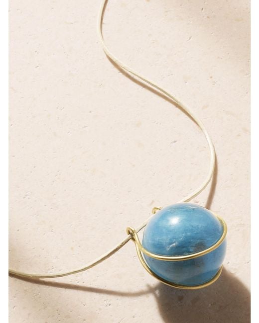 Marisa Klass Natural 18-Karat, Aquamarine And Leather Necklace
