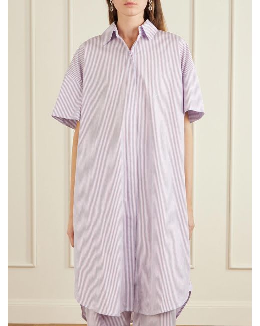 RÙADH Pink Anu Embroidered Striped Organic Cotton-Poplin Midi Shirt Dress