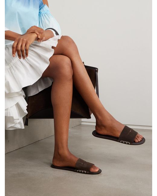 J.W. Anderson White Loafer Whipstitched Suede Slides