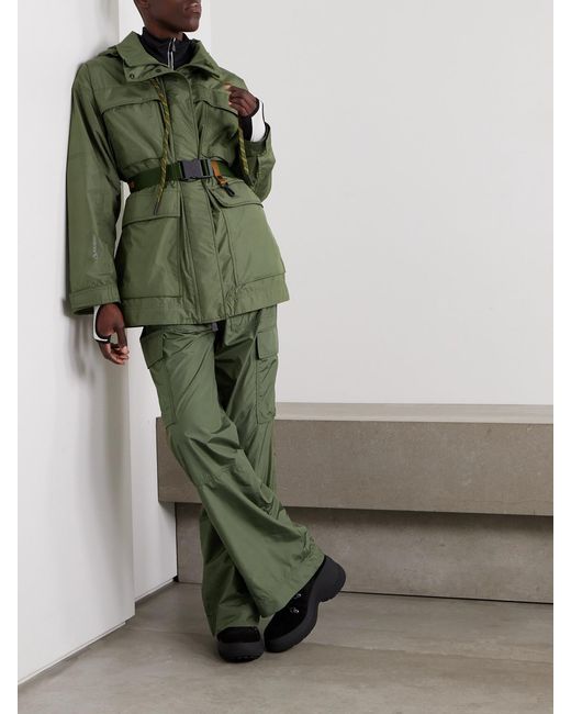 Moncler Green Nuvolau Polartec Belted Hooded Ripstop Jacket