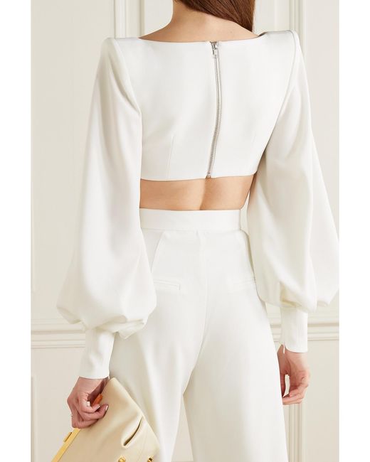 Alex Perry Natural Arlo Cropped Satin-Crepe Top