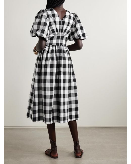 Sea White Gathered Gingham Cotton-Poplin Midi Dress