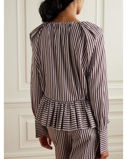 LIBEROWE Purple The Vanguard Striped Cotton-Poplin Peplum Blouse