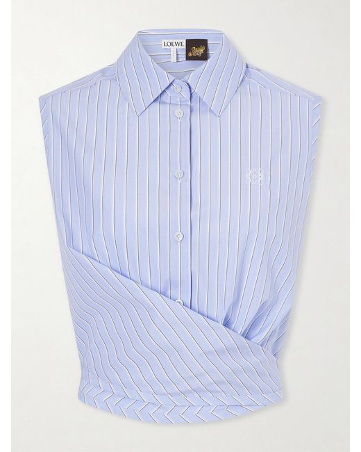 Loewe Blue Paula's Ibiza Anagram Appliquéd Striped Cotton-Popeline Top