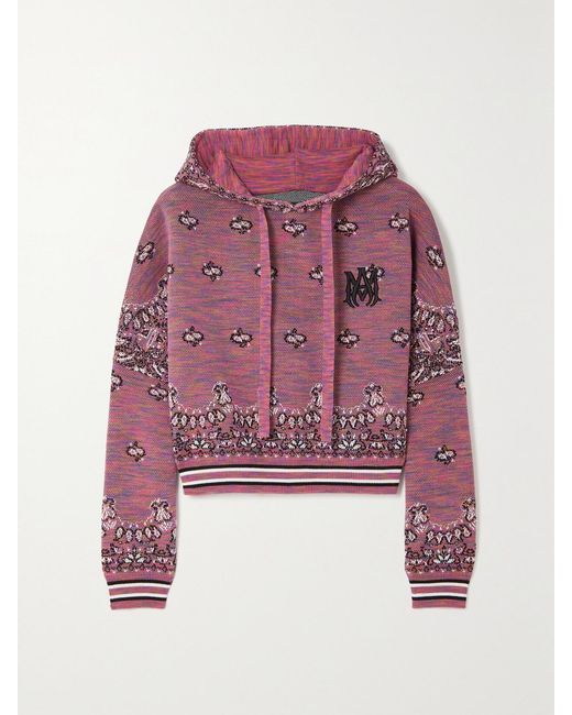 Amiri Cropped Embroidered Space-Dyed Cotton-Jacquard Hoodie