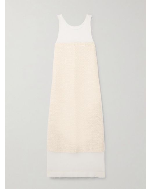 Khaite White Miriele Tweed-Paneled Knitted Maxi Dress