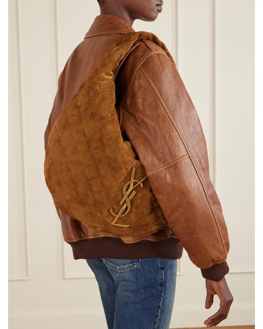 Saint Laurent Brown Icare Matelassé Suede Shoulder Bag
