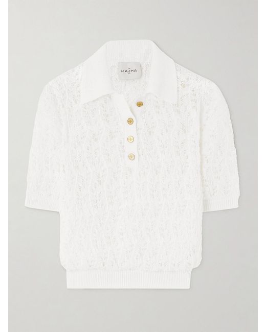 LeKasha White Qarar Open-Knit Organic Linen Polo Shirt