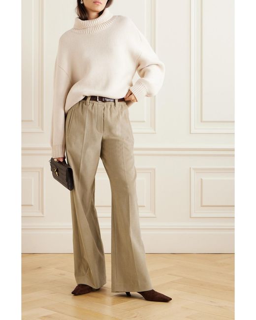 Brunello Cucinelli Natural Cotton-Blend Corduroy Wide-Leg Pants