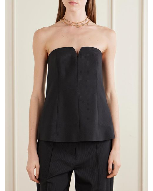 St. Agni Black Strapless Pinstriped Woven Top