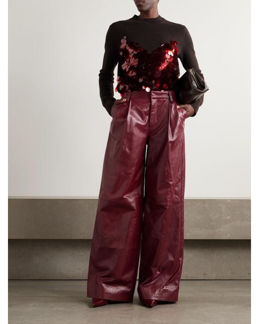 Jonathan Simkhai Purple Kobie Leather Wide-Leg Pants