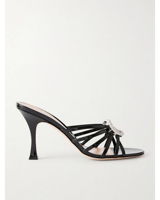 Gucci Natural Crystal-Embellished Patent-Leather Sandals