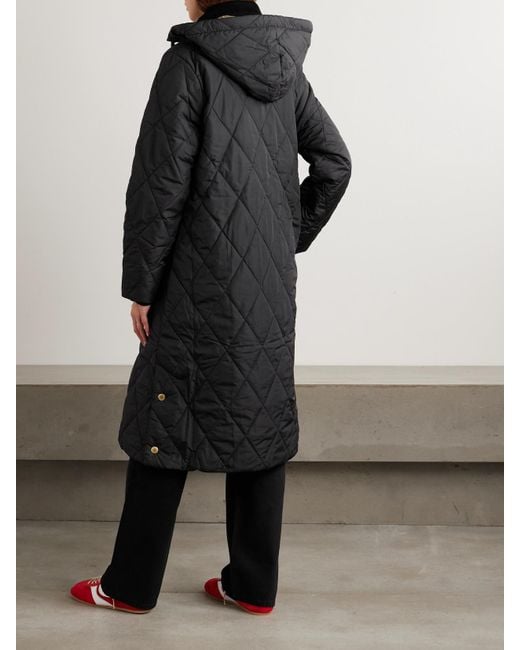 Barbour Black Meredith Hooded Corduroy-Trimmed Quilted Shell Jacket