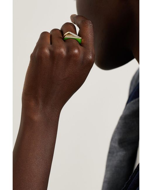 Rainbow K Metallic Handcuff 14-Karat, Diamond And Enamel Ring