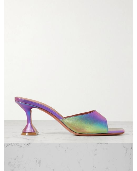 AMINA MUADDI Yellow Lupita Iridescent Leather Mules