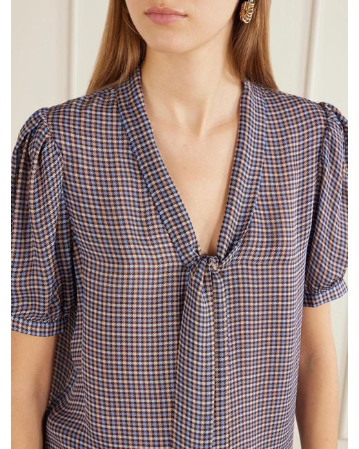 FRAME Purple The Sonnet Checked Silk Blouse