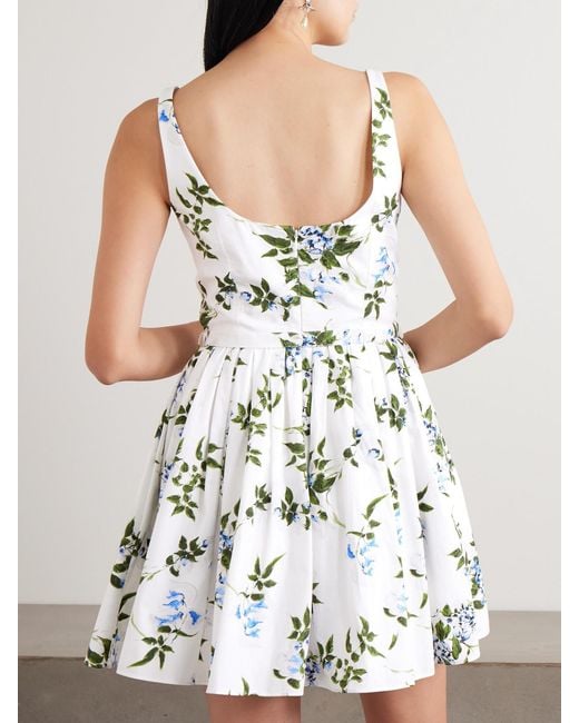 Emilia Wickstead White Eglantine Belted Gathered Floral-Print Cotton-Poplin Mini Dress