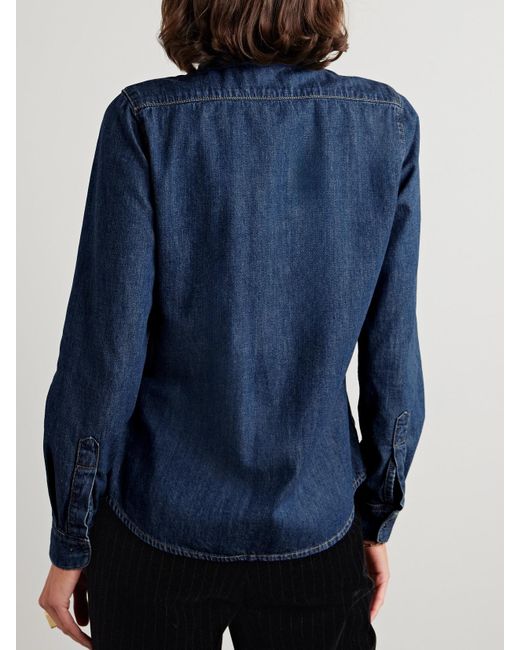 Nili Lotan Blue Lexa Ruffled Denim Shirt
