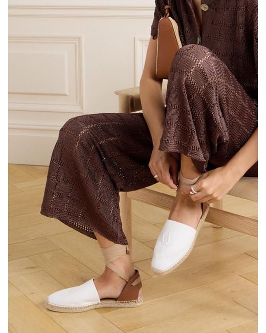 Christian Louboutin Natural Nanou Lace Tie-Detailed Grosgrain-Trimmed Leather And Canvas Espadrilles