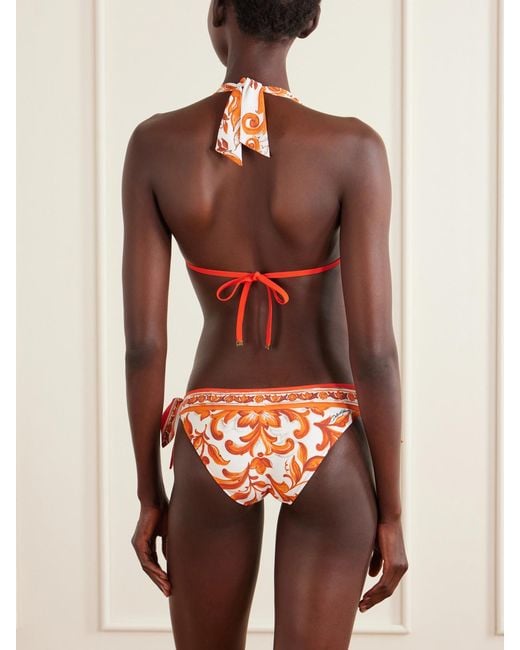 Dolce & Gabbana Gray Maiolica Knotted Printed Halterneck Bikini