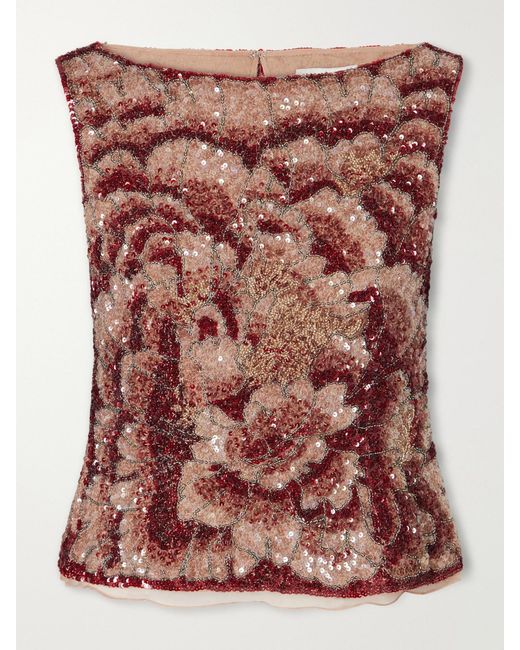 Clio Peppiatt Brown Sequin-Embellished Blouse