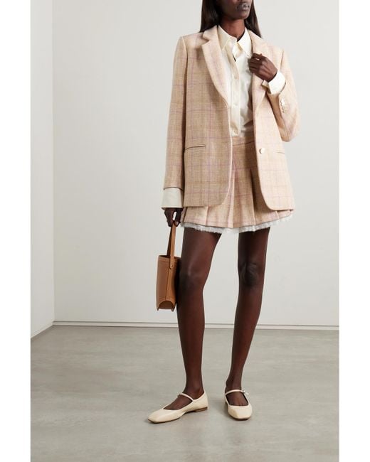 LoveShackFancy Natural Denzel Checked Houndstooth Wool Blazer