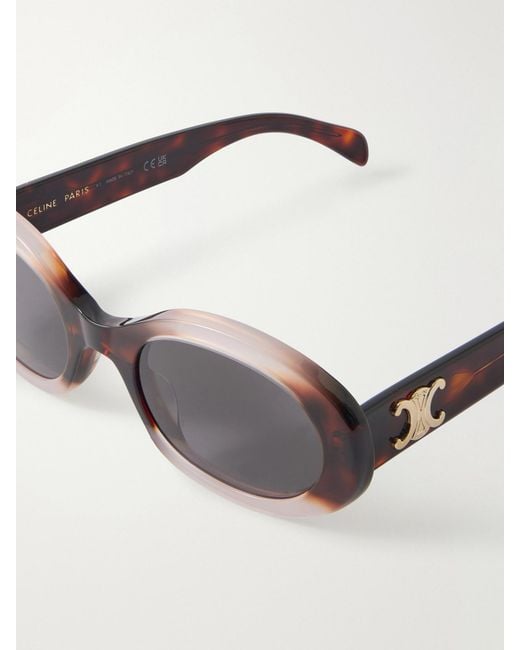 Céline Red Triomphe Oval-Frame Tortoiseshell Acetate Sunglasses
