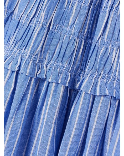 Doen Blue Marianne Shirred Striped Cotton-Poplin Midi Dress