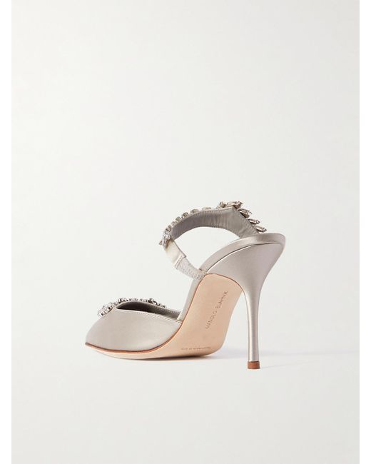 Mules En Satin À Cristaux Lurum 90 Manolo Blahnik en coloris White