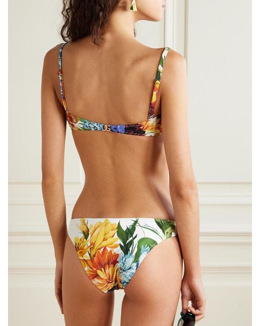 Dolce & Gabbana Gray Twist-Front Floral-Print Bikini
