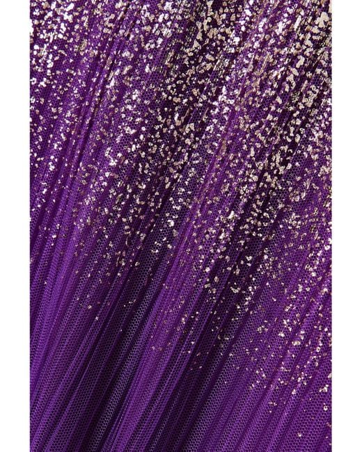 Dima Ayad Purple One-Shoulder Ombré Metallic Plissé-Tulle Gown