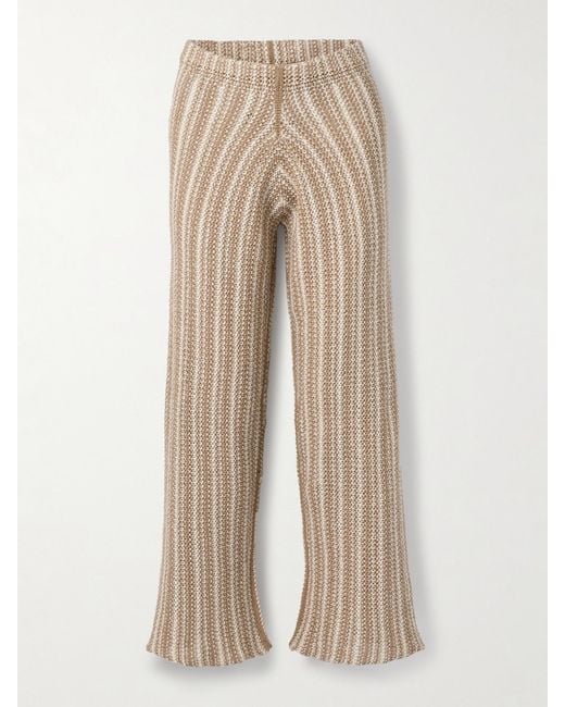 The Elder Statesman Natural Striped Crocheted Cotton Straight-Leg Pants
